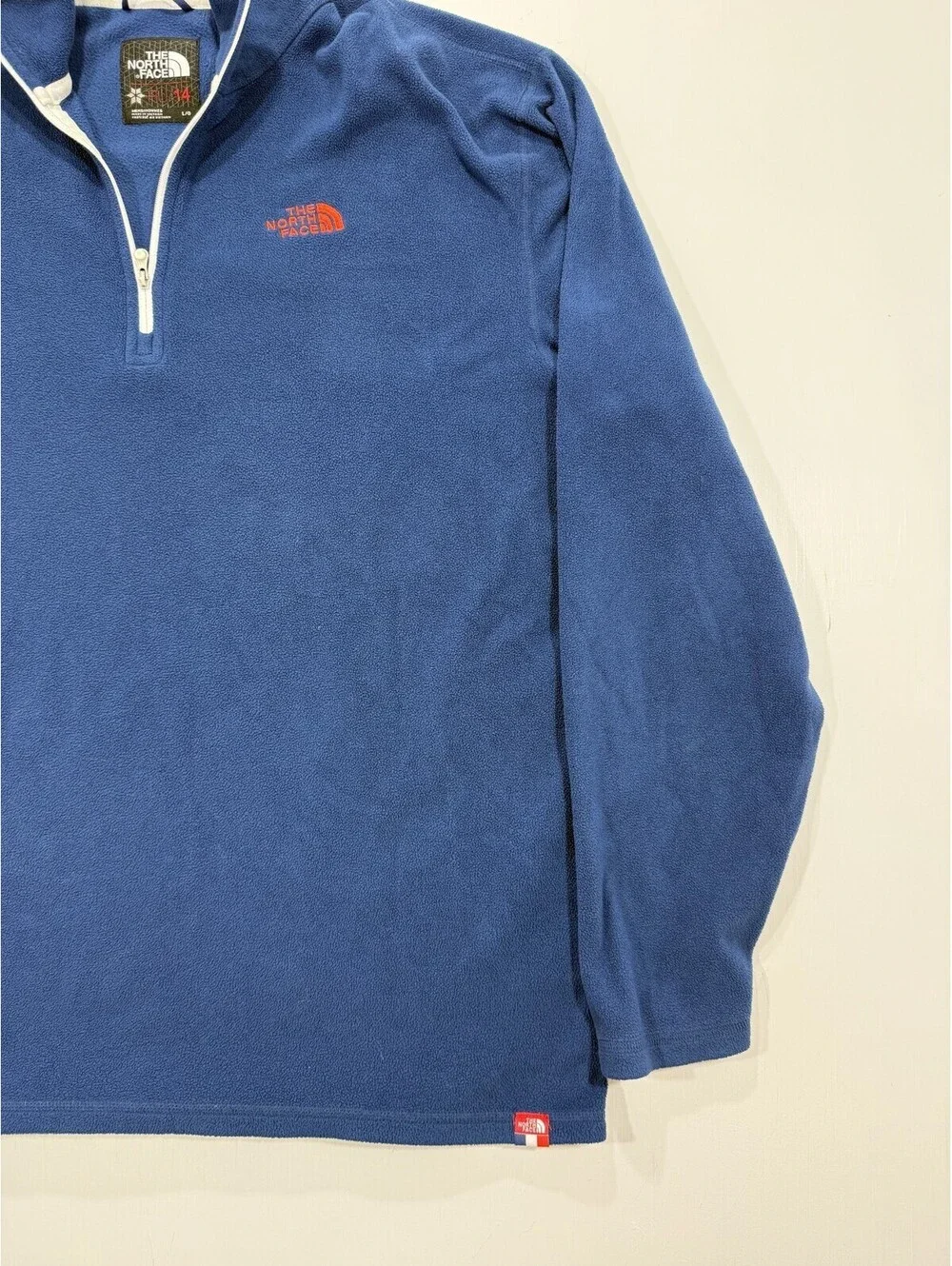 The North Face Fleece Pullover Mens L Blue Quarter Zip Logo Outdoor Hiking